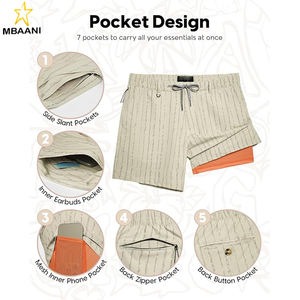 Shorts décontractés pour hommes avec doublure de compression, coupe classique 5/7 pouces, couleur kaki - Product Image 3