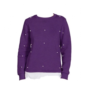   Sweat-shirt perlé à manches longues avec ourlet blanc pour femme – Vêtement décontracté et tendance, haut de gamme, style streetwear - Product Image 1