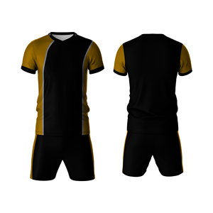Conjunto de Camiseta y Pantalones Cortos de Fútbol para Hombre, Color Negro y Dorado, Cuello en V, Absorbe la Humedad, Ajuste Atlético, Estampado Sublimado, para Todas las Temporadas - Product Image 1
