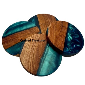 Juego de 4 piezas de posavasos de madera de resina epoxi hechos a mano, exportador indio de alta calidad, venta exclusiva, indio de alta calidad - Product Image 1