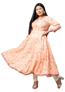 ชุดเดรส Anarkali ผ้าวิสโคสลายดอกพีช คอวี แขนสามส่วน ไซส์ใหญ่ สไตล์ลำลองสำหรับผู้หญิง ขายส่ง - Product Image 3
