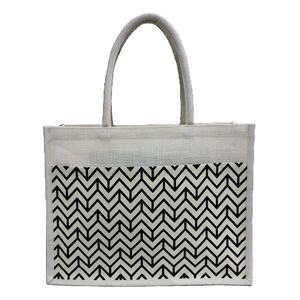 Eco-Friendly Jute Shopping <b>Tote</b> <b>Bag</b> External Geometric Soft Padded <b>Pocket</b> Handle Silk Screen Motif Printed <b>Pocket</b> Friendly - Product Image 1