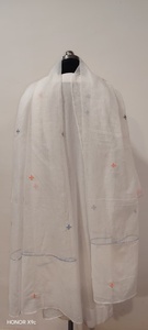 White Cotton <b>Kurti</b> With Embroidered V-Neck And Star Motifs Loose Fit Ankle-Length Traditional Women's Casual Wear India Style - Product Image 2