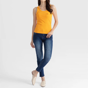 Camiseta sin mangas de punto acanalado informal para mujer - Mezcla de elastano/algodón de secado rápido, ecológica, transpirable, cuello redondo, corte regular, para verano - Product Image 5