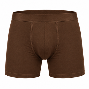 Caleçons boxeurs mi-hauts marron pour hommes, en tricot uni, confortables - Product Image 1