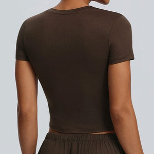 Women Loose Crop <b>T</b>-<b>Shirt</b> Breathable Compression Body Fit <b>Yoga</b> Wear Anti-Pilling Ribbed Material Crop Top <b>T</b>-<b>Shirt</b> Sports - Product Image 6