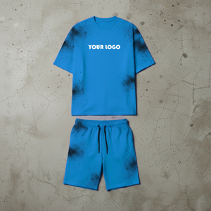เสื้อยืดโอเวอร์ไซส์สองชิ้นสำหรับผู้ชาย คุณภาพสูง พิมพ์ลายแบบ DTF DTG สกรีน พ่นสี ย้อมสีแบบวินเทจ ล้างสีแบบแอซิดวอช พร้อมกางเกงขาสั้น - Product Image 4