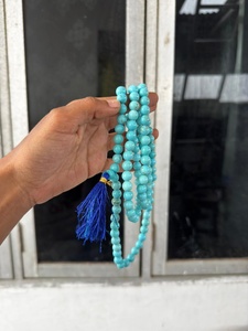 Turquoise Gemstone Mala Beads 108 Count Circle Shape Religious Meditation Jewelry Handmade Beading <b>Craft</b> Blue <b>Tassel</b> - Product Image 1