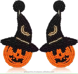 Pendientes de cuentas de calabaza de Halloween hechos a mano Jack O Lantern sombrero de bruja pendientes colgantes joyería de otoño accesorios de fiesta de disfraces regalo - Product Image 1