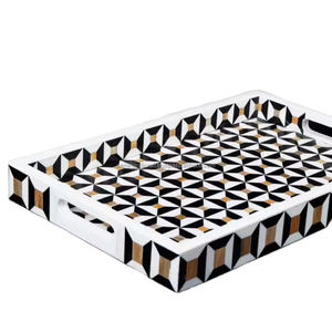 Última llegada de lujo indio hecho a mano resina hueso incrustaciones servir bandeja rectangular - Product Image 1