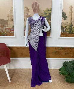 Collection de Sarees Prêts-à-Porter pour Femmes, Style Boutique, Tenues Traditionnelles Indiennes, pour Soirées, Mode Modeste, en Georgette Lourde – Vente aux États-Unis - Product Image 4