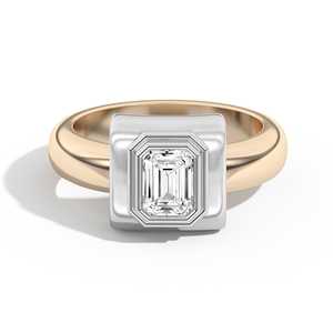 Wholesale 1 Carat Emerald Cut Diamond Engagement <b>Ring</b> 10K 14K 18K Solid Gold Double Bezel Set 4mm <b>Domed</b> Solitaire Band - Product Image 1