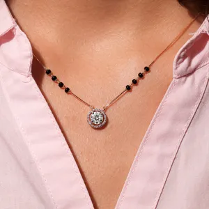 Colgante de Diamante CVD Cultivado en Laboratorio, Corte Redondo, Halo, Mangalsutra, Compromiso, Boda, Oro, Certificado IGI, India - Product Image 2