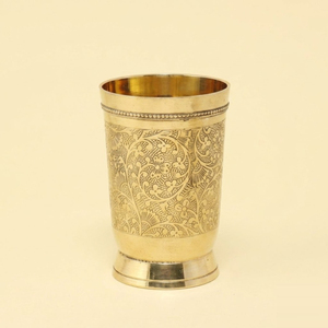 Vintage Pure Copper <b>Tumbler</b> With Embossed Floral Design Antique Engraved Copper Drinking <b>Glass</b> For Ayurvedic Health Benefits - Product Image 4