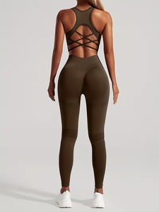 <b>Open</b> Lattice Back Sports <b>Bra</b> with High Rise Squat Proof Training Tights Set Womens 2 Pcs Seamless Fitness Yoga Suit Kit - Product Image 6