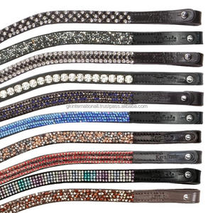 Fabriqué en Inde personnalisé Logo cristaux strass décoratif forme incurvée anglais cuir cheval front bande pour bride toutes tailles - Product Image 2