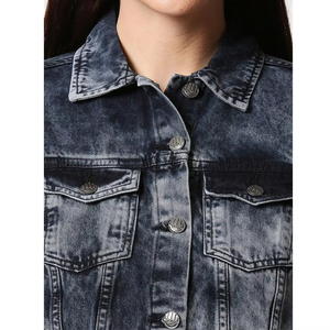 Veste en jean légère pour femme avec logo personnalisé, bouton unique, motif uni, tissée, respirante, écologique, coupe-vent, collection automne - Product Image 6
