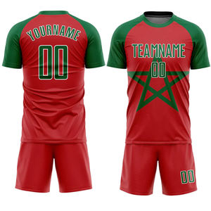 Conjunto de Camiseta y Pantalones Cortos de Fútbol Rojo y Verde para Hombre, Cuello Redondo, Manga Corta, Absorbe la Humedad, Impresión con Nombre del Equipo, para Todas las Temporadas - Product Image 5