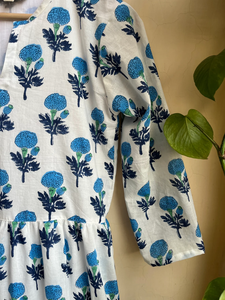 ชุดเดรสยาวพิมพ์ลายด้วยมือจากผ้าฝ้ายอินเดีย 100% คอวี แขนยาว ลายดอกไม้ - Product Image 5