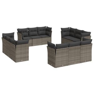 Ensemble de canapés de jardin modulaires en rotin PE gris 12 pièces, meubles de jardin pour la vie en plein air - Product Image 2