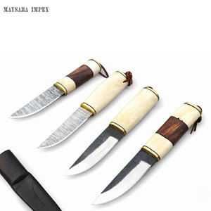 Handmade Wooden Handle Birka Puukko Knife High Carbon Steel Bushcraft Hunting Knife with <b>Leather</b> Sheath - Product Image 1