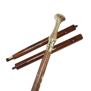 Canne de marche pliable en bois et laiton antique, style nautique, unisexe, décorative, avec poignée en laiton, pour la décoration intérieure - Product Image 1