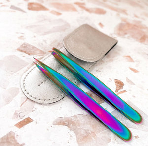 Multicolor Rainbow Electroplated Stainless Steel Eyebrow Tweezer and Trimmer Set Custom Finish Wholesale Beauty <b>Tools</b> - Product Image 4