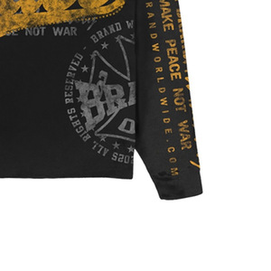 Camiseta Negra Regular para Hombre, Manga Raglán, Estampado con Letras de Paz, Cuello Alto Formal, Ajuste Jersey, 100% Algodón - Product Image 2