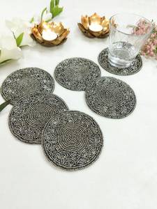 Handmade Eco-Friendly Polyester/Cotton Floral Beaded Coasters for Hotel & Home Use - Product Image 3
