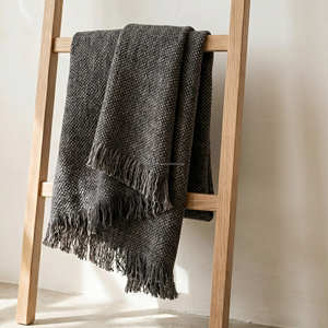 Premium Charcoal <b>Grey</b> Textured Cotton <b>Throw</b> Blanket Decorative Handloom Woven Minimalist Sofa Cover - Product Image 1