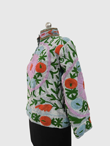 Hand Embroidered Floral Mandarin Collar Jacket Full Sleeve Cotton Women'<b>s</b> Plus Size Spring Wear - Product Image 2