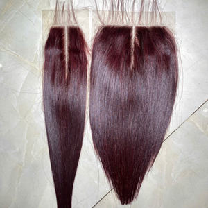 Best Seller Wholesale Price Weft <b>Hair</b> Bundle Bone Straight Customized Closure Cuticle Aligned 100% Human Raw <b>Hair</b> Burgundy Color - Product Image 4