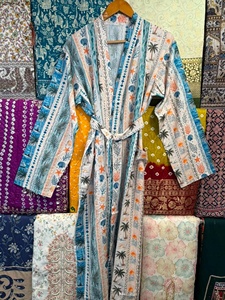 Kimono de algodón con estampado floral, túnica de playa, caftán bohemio de verano, regalo para damas de honor, kimono de algodón con estampado de bloques. - Product Image 5