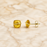 Boucles d'oreilles clous en quartz faites à la main, enroulées de fil, avec pierres précieuses facettées taille coussin, pour femmes, personnalisables, OEM, bijoux plaqués or, vente en gros