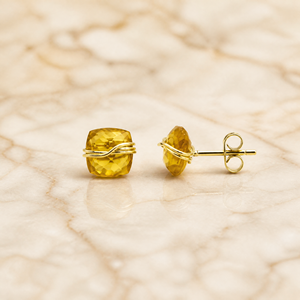 Boucles d'oreilles clous en quartz faites à la main, enroulées de fil, avec pierres précieuses facettées taille coussin, pour femmes, personnalisables, OEM, bijoux plaqués or, vente en gros - Product Image 2