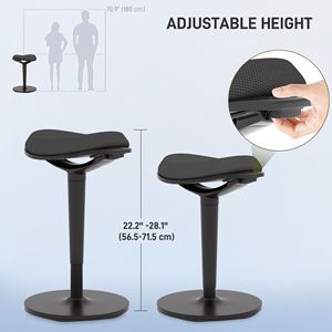 Sedia Ergonomica Basculante con Base in Nylon Regolabile, Sgabello a Dondolo per Scrivania, Comoda Funzione di Inclinazione per Ufficio, Nera - Product Image 5