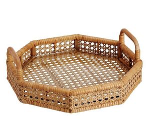 Bandeja hexagonal de bambú, bandeja para servir tejida a mano, juego de bandejas decorativas, bandeja para servir comida, para mesa, café, decoración del hogar, organizador - Product Image 1