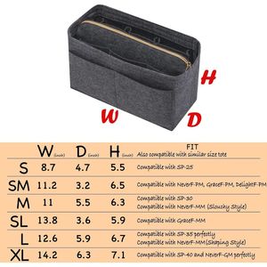 Small Grey Zipper Felt <b>Bag</b> Organizer Insert for Tote Purse <b>Charms</b> Product - Product Image 2