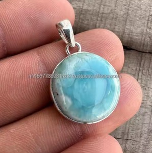Gran Larimar colgante 925 plata esterlina Natural Larimar hecho a mano Larimar cabujón Real Larimar piedra preciosa genuino Larimar - Product Image 5