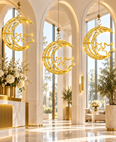 Décoration de fenêtre pour Ramadan et l'Aïd : petite lune croissante à double couche avec étoiles jumelles et crochet en métal, fonctionnant sur piles LED