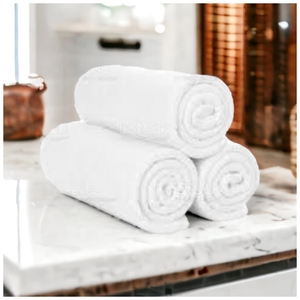Serviette de bain en coton éponge durable, blanche, tissu épais - Product Image 1