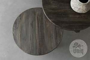 Table basse rustique en bois massif de la collection Sempre, base trépied, style vintage, table centrale de style farmhouse, meubles de salon - Product Image 3