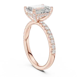 luxury eighteen <b>karat</b> solid gold hidden halo ring featuring two carat emerald cut lab grown diamond unisex engagement wedding - Product Image 4