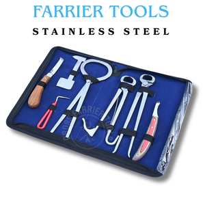 Kit de herramientas de herrador para el recorte de pezuñas con cuchilla en D, pinza para abcesos, cuchilla curva para pezuñas, medidor de dolor, pinza para potros, lima, pulidor y estuche - Product Image 5