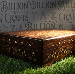 กล่องไม้ฝังทองเหลืองลายดอกไม้ งานฝีมือทำมือสำหรับตกแต่งบนโต๊ะ - Product Image 3