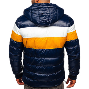 Men's Hooded Puffer <b>Jacket</b> Color Blocking Navy White <b>Yellow</b> Windproof Winter Warm Thick Polyester Quilted Coat Regular Fit - Product Image 3