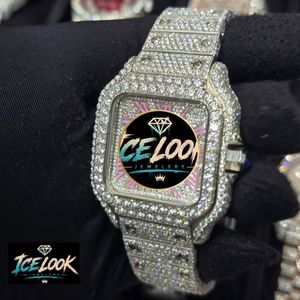 ICE LOOK นาฬิกาสแตนเลสทรงสี่เหลี่ยมหรูหราพร้อมตัวเรือนและสายประดับเพชร 38 มม. นาฬิกาควอทซ์แบบอะนาล็อกสำหรับผู้หญิง - Product Image 4