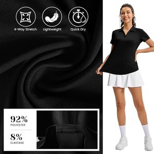 <b>Women's</b> Black Short Sleeve Polo Shirt Solid Color Breathable Knitted Casual Sport <b>Top</b> - Product Image 6