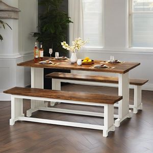 47\" Farmhouse Wood Dining <b>Table</b> Set <b>for</b> <b>2</b> 3-Piece <b>Kitchen</b> Furniture with <b>2</b> Benches <b>Small</b> Space Dining Room Sets - Product Image 1