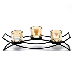 Support de bougie votive en fer et verre fait main au design standard pour la décoration lumineuse de la maison et des événements, noir - Product Image 1